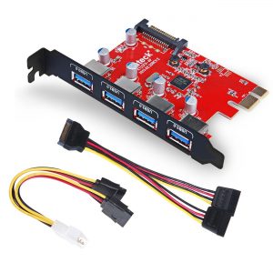 Inateck Superspeed 4 Ports PCI-E to USB 3.0 Expansion Card - Interface USB 3.0 4-Port Express Card Desktop with 15 pin SATA Power Connector, Fresco FL1100 Chip