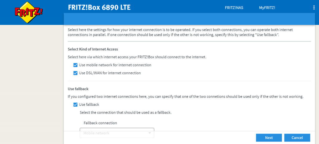 Fritz!Box 6890 LTE Internet Options