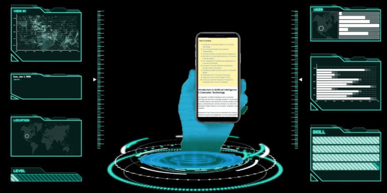 Hologram hand holding mobile