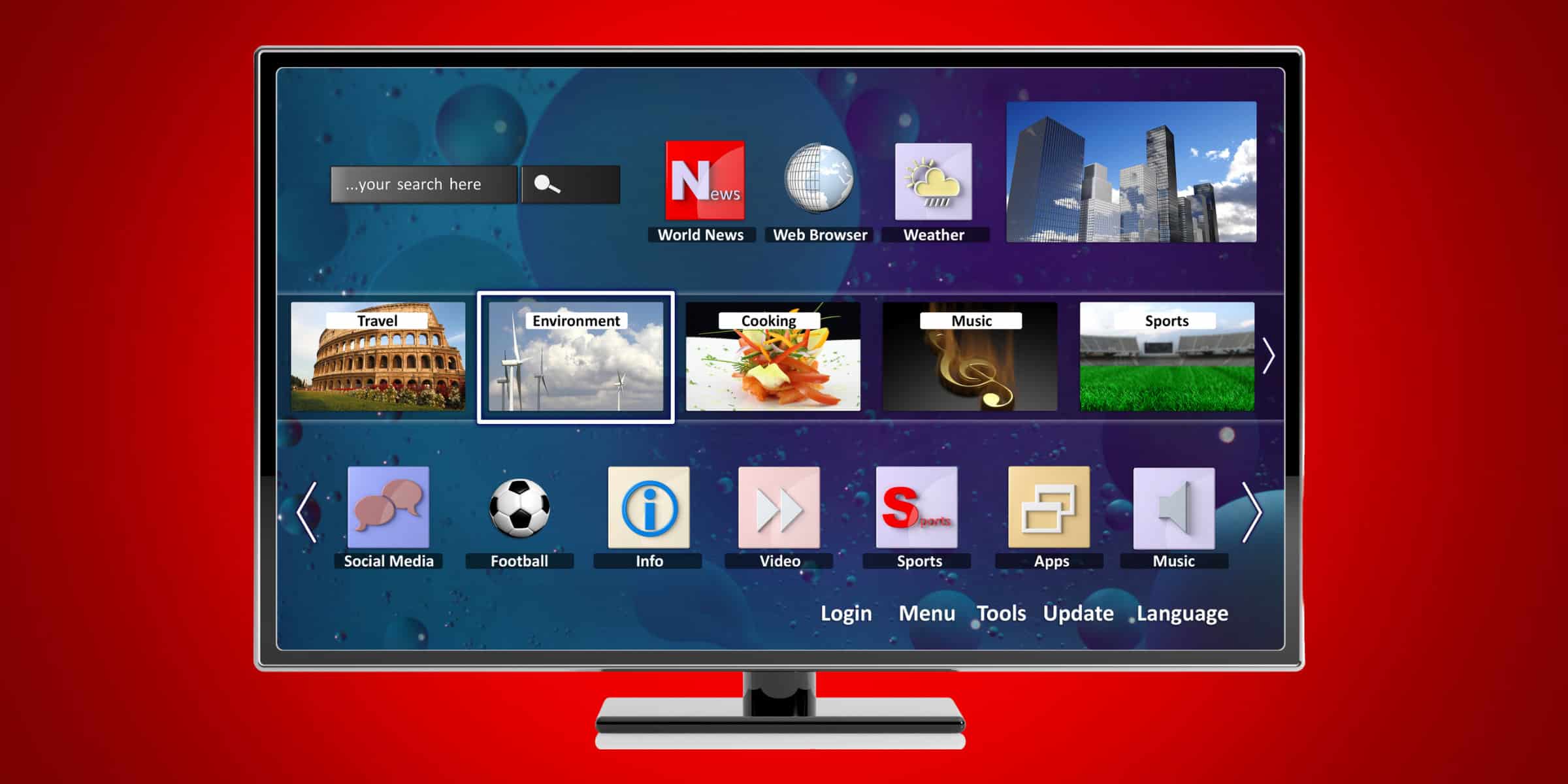 smart tv red background