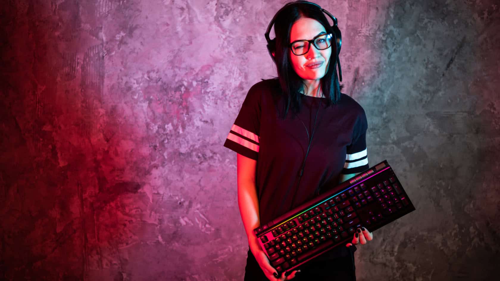 woman with gaming keyboard