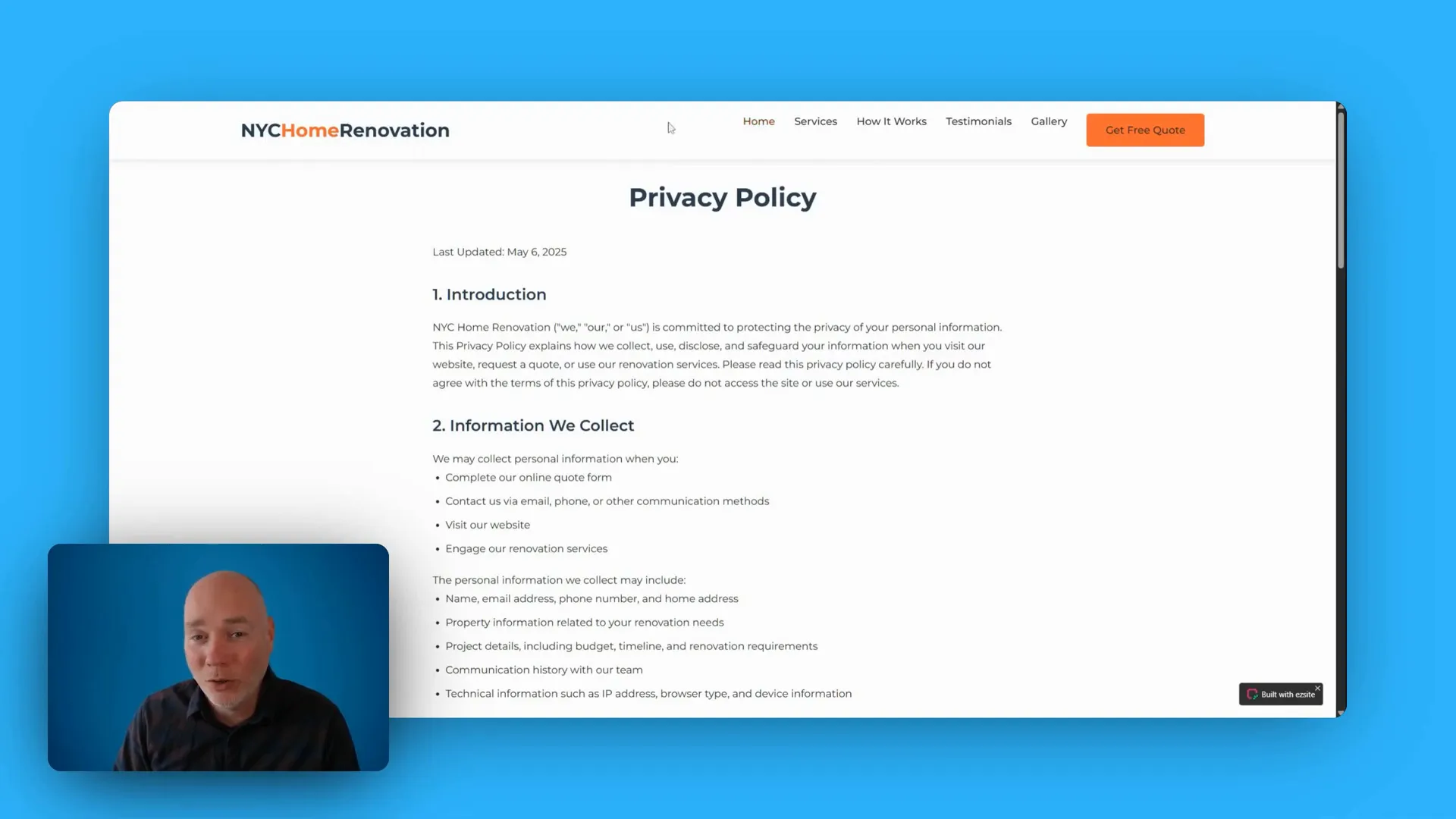 Privacy policy page showing a menu whose links only work on the home page