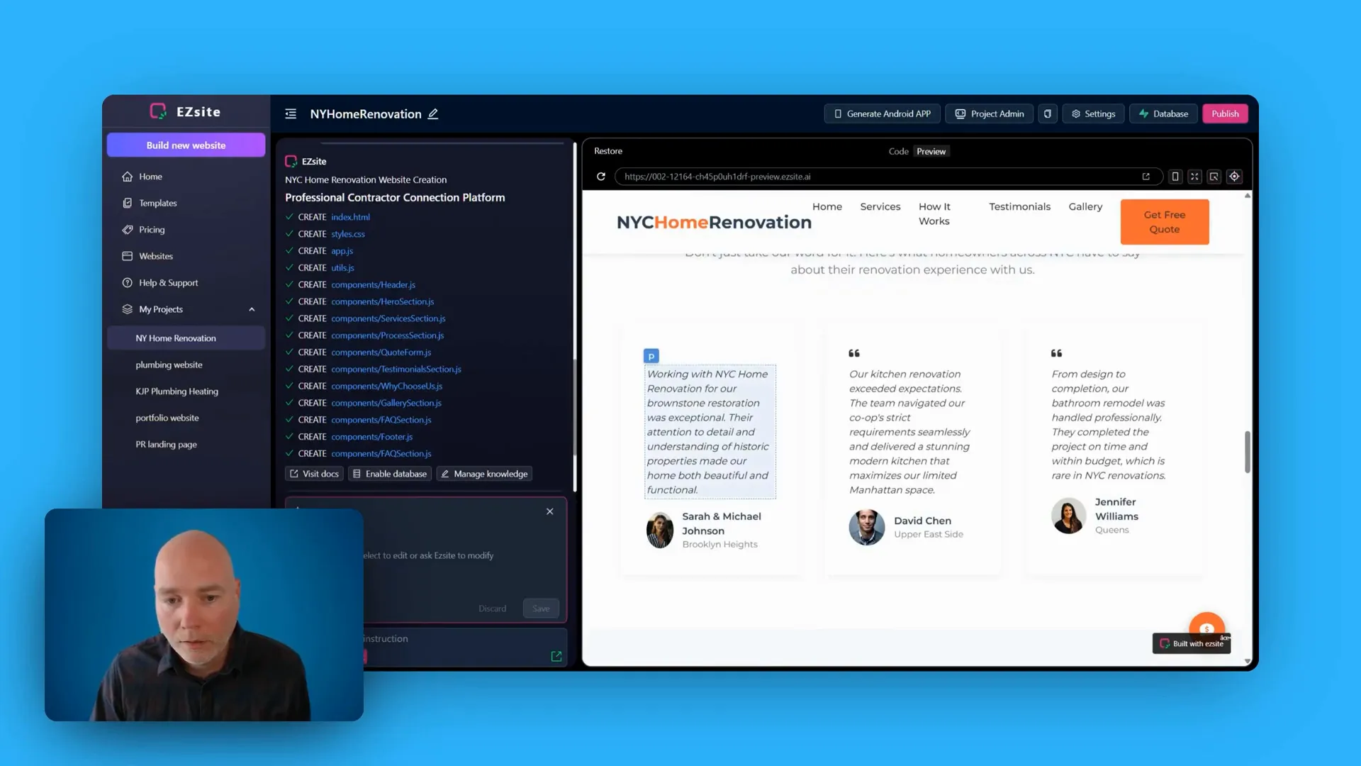 Selecting and editing text elements in EasySite editor