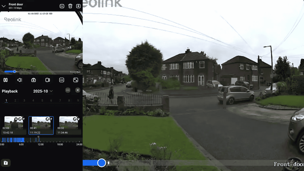 Playback screen showing motion-triggered recording points