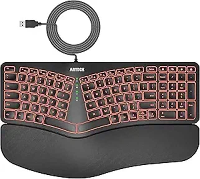Arteck USB Wired Ergonomic Keyboard with Backlit Keys