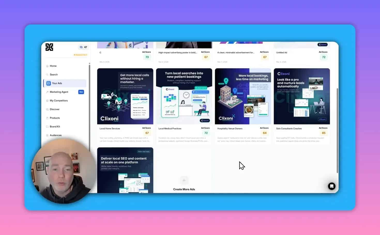 Lapis discover gallery showing multiple ad reference cards and thumbnails