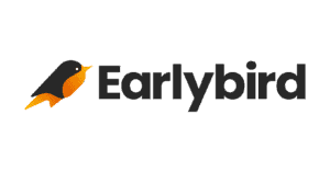 A stylised bird logo in black and orange appears to the left of the bold black text Earlybird on a light background