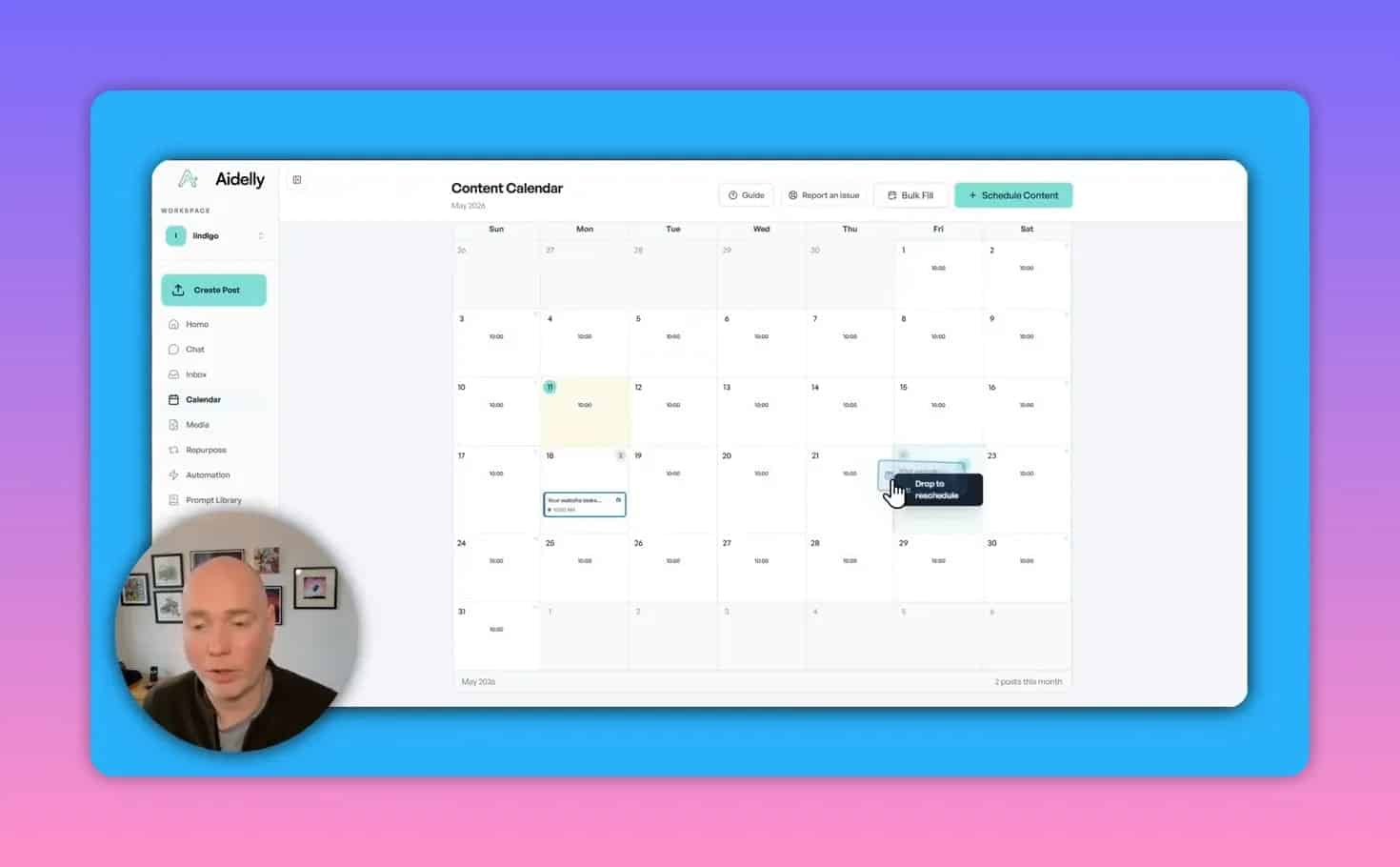 Aidelly calendar drag-and-drop rescheduling prompt