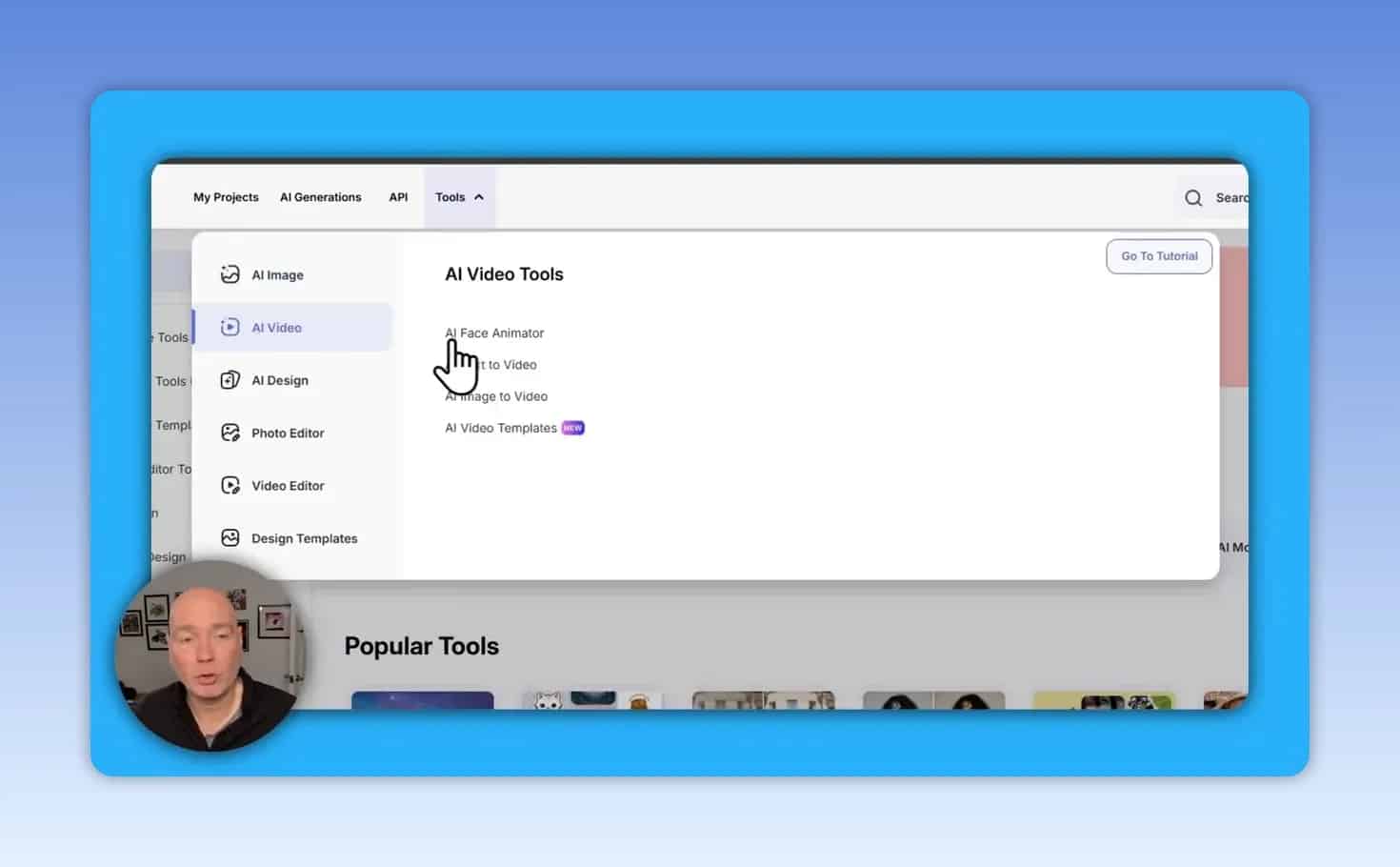 LightX menu showing AI video tools categories in the interface