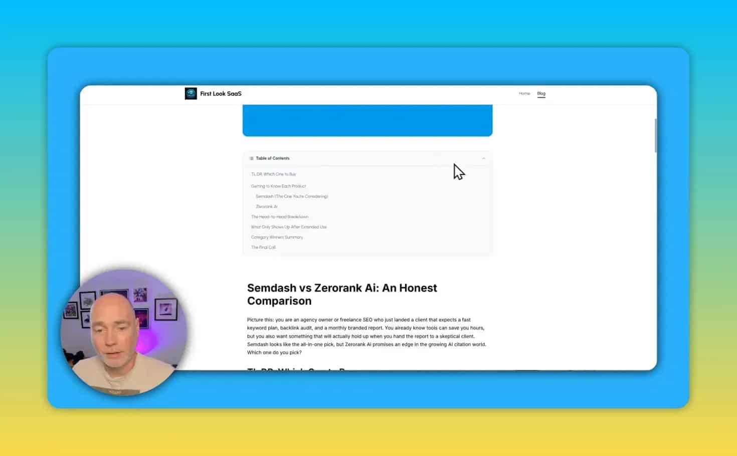 Generated software comparison article with table of contents summary and comparison sections