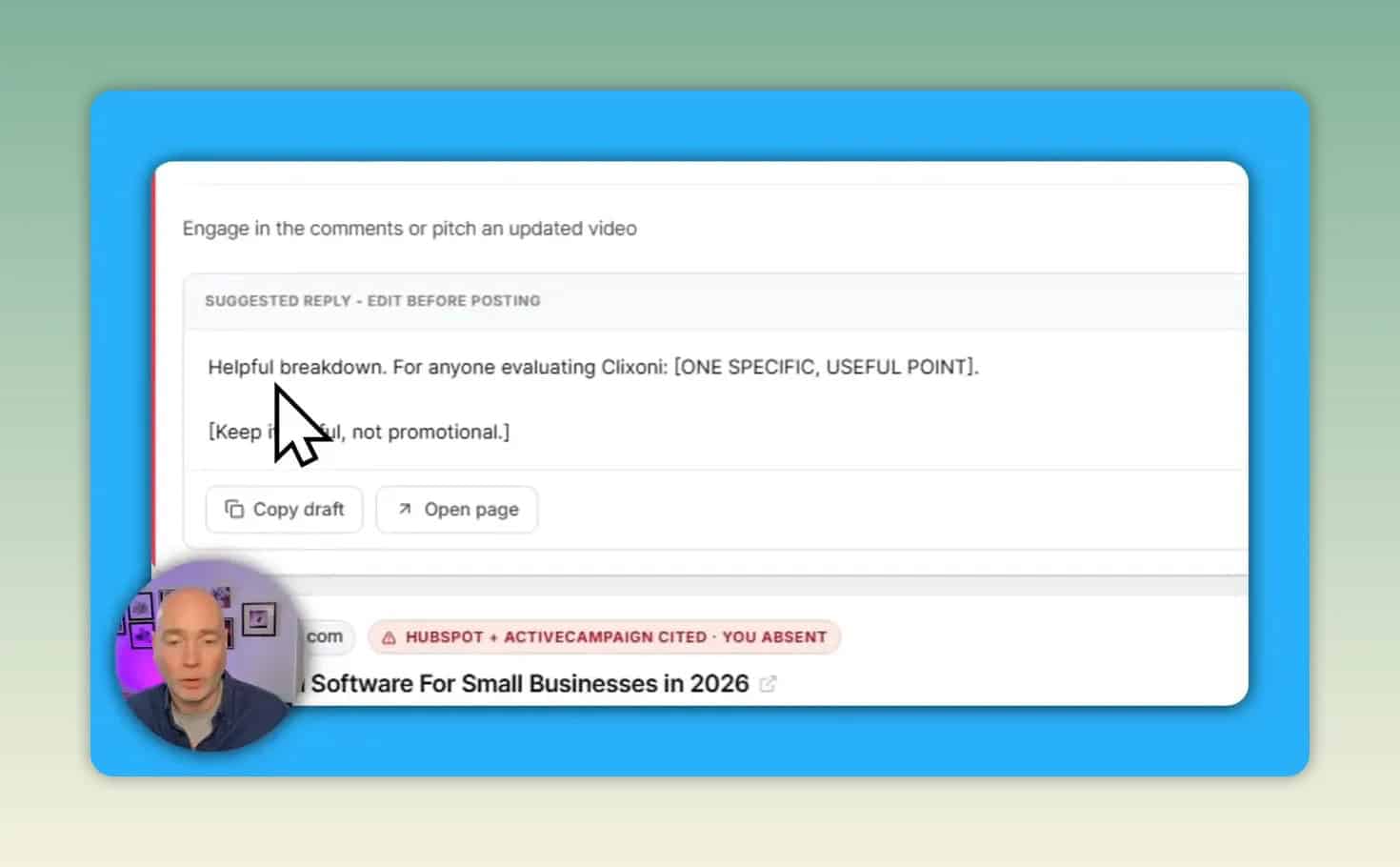 CitedSpy Aktions-Dashboard mit Outreach- und Engagement-Möglichkeiten