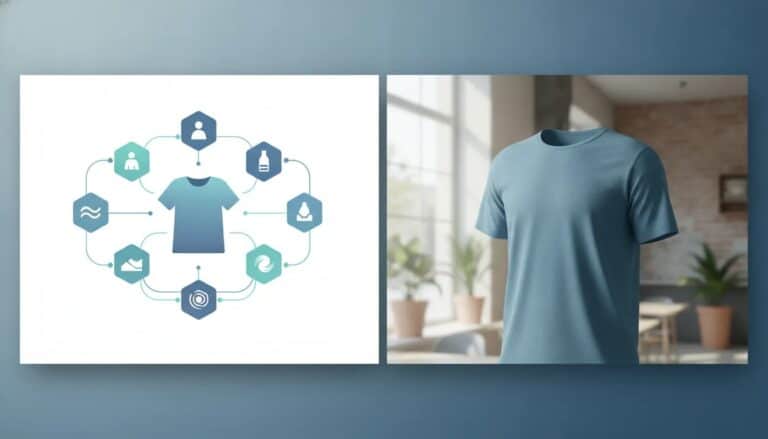 AI workflow diagram visualizing rainfrog-style ecommerce product image generation with connected nodes and a lifestyle product scene, no text.