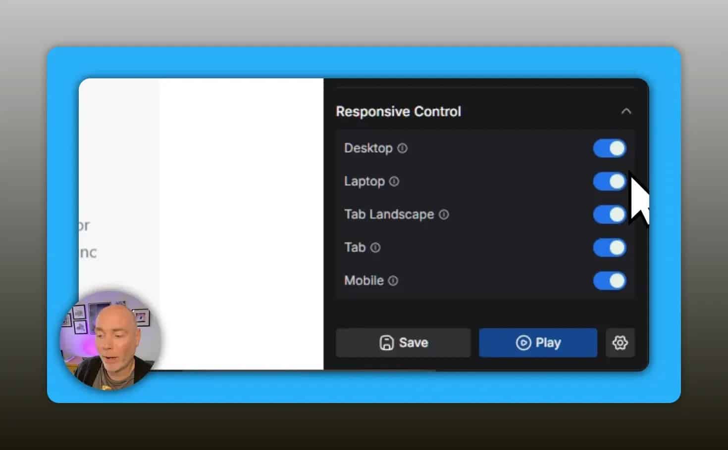 Responsives Bedienfeld mit Schaltern für Desktop-, Laptop-, Tablet- und Mobilgeräte